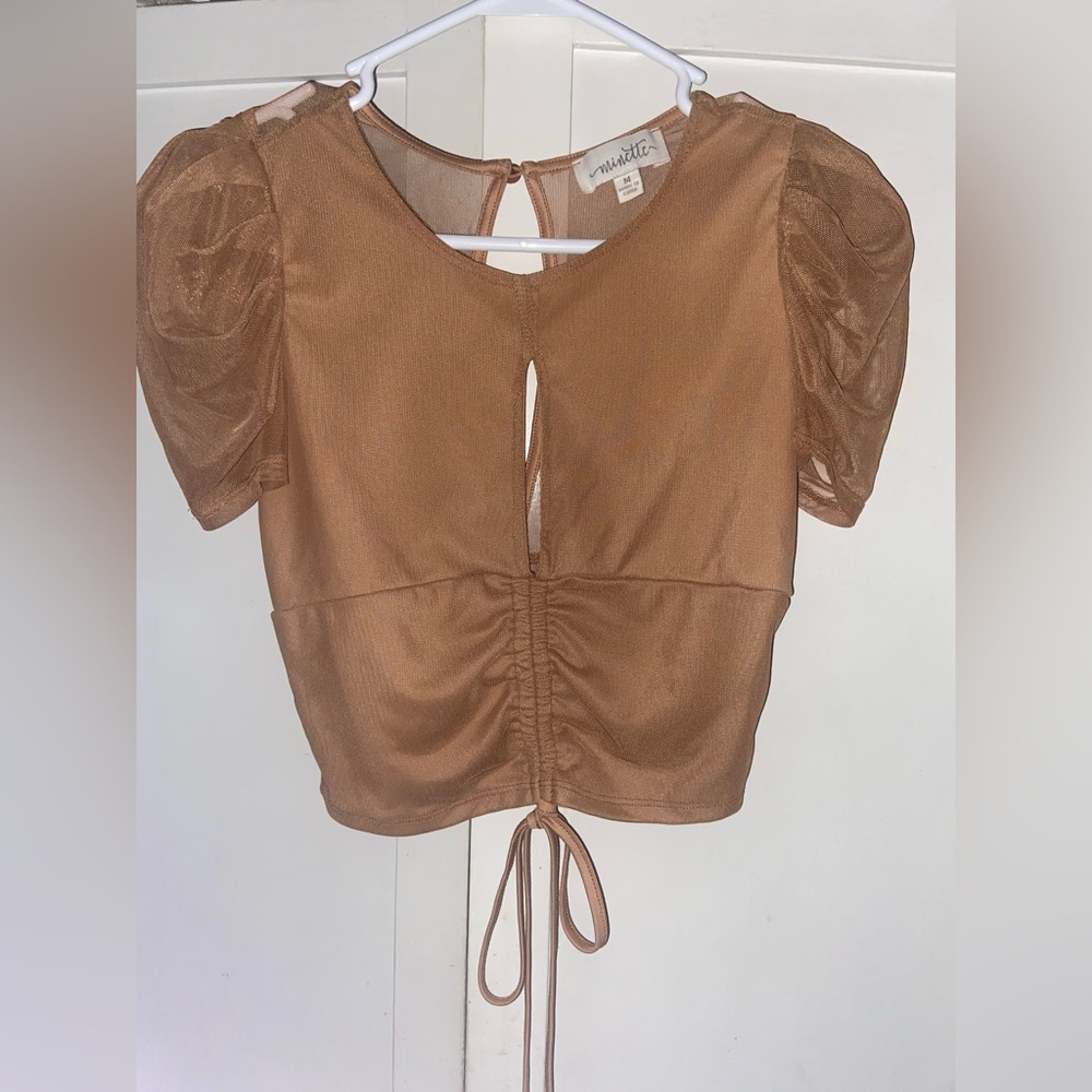 Chic Brown Puff Sleeve Crop Top
